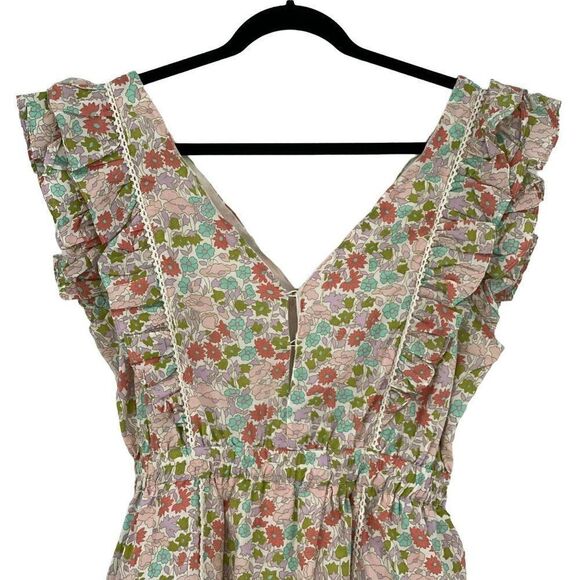 Love The Label Ines Ivory Tiered Ruffle Skirt Mini Dress Floral Ivory Medium NWT - Picture 4 of 11